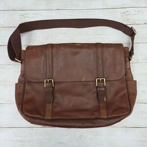 Fossil Messenger Bag Mens Brown Leather Laptop Satchel Shoulder Strap Bag